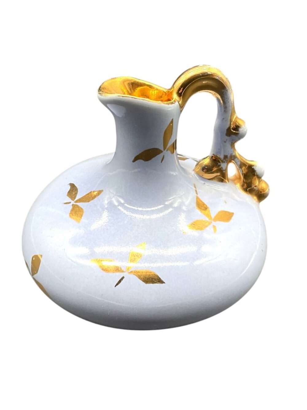 Vintage Le Pere 1950s Blue & Gold Bud Vase Pitcher 3.5"H X 3.75"W